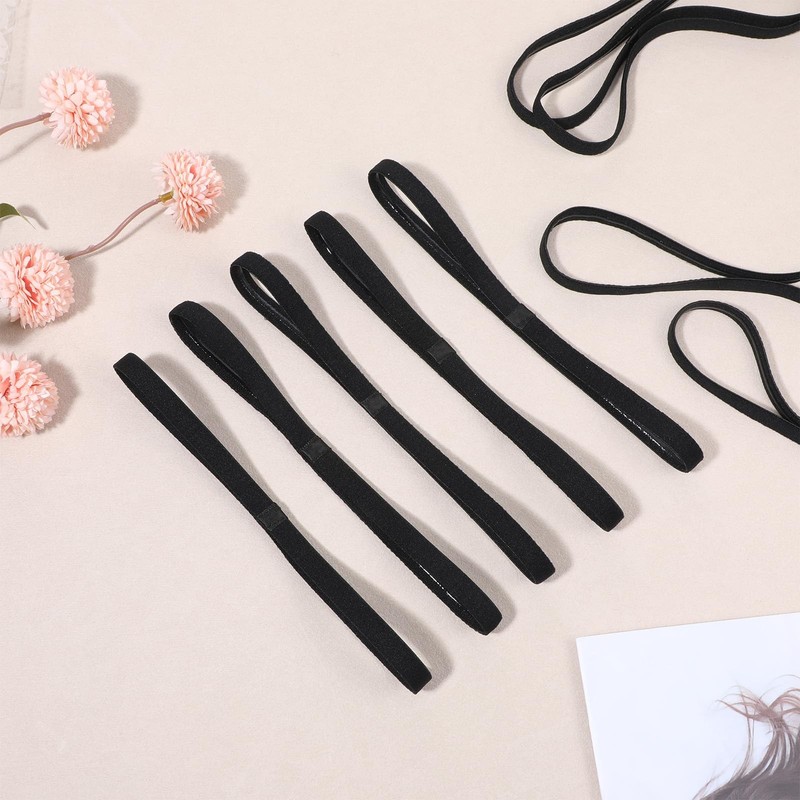 Xthrotsenk 10 Pieces Black Elastic Headbands 10 Count (Pack of 1), gallery