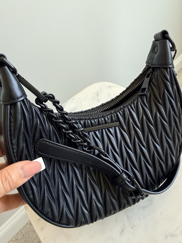 ALDO Black Ruched Quilted Hobo Bag Chain Strap Shoulder Purse Trendy gallery