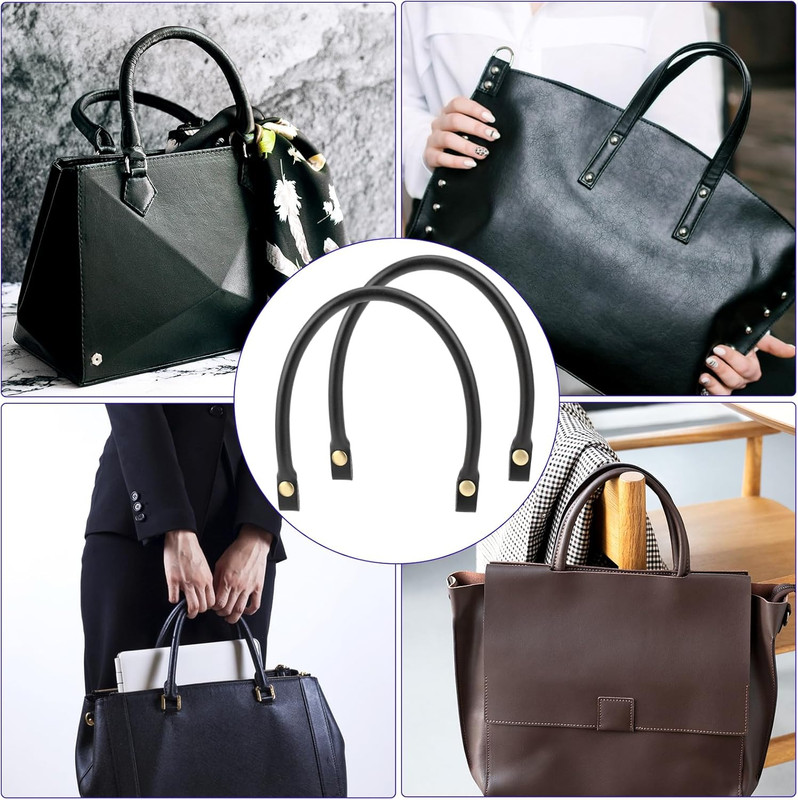 Leather Purse Handles Replacement, 2 PCS Black PU Leather Purse Straps with Meta gallery