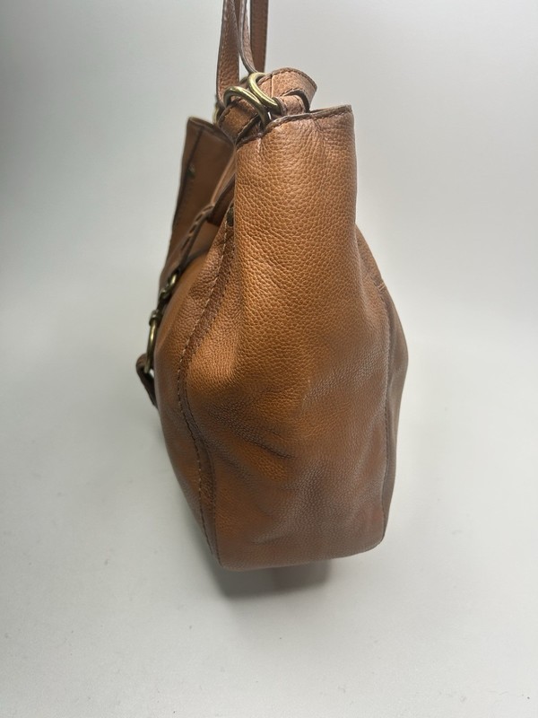 FRYE Brown Leather Tote Handbag w/ Braided Gold Ring Accent Cognac gallery