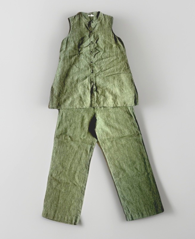 Eileen Fisher 100% Organic Green Linen 2-Piece Set (Size M)