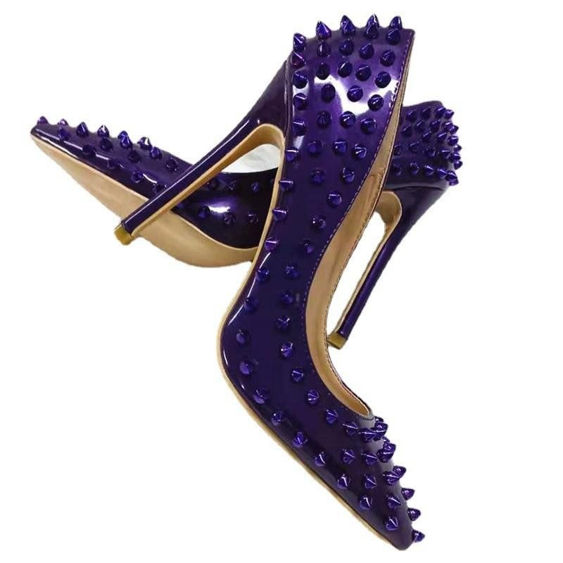Women's Studded Rivets Pointed Toe High Heel Pumps Nightclub Party Western Shoes gallery