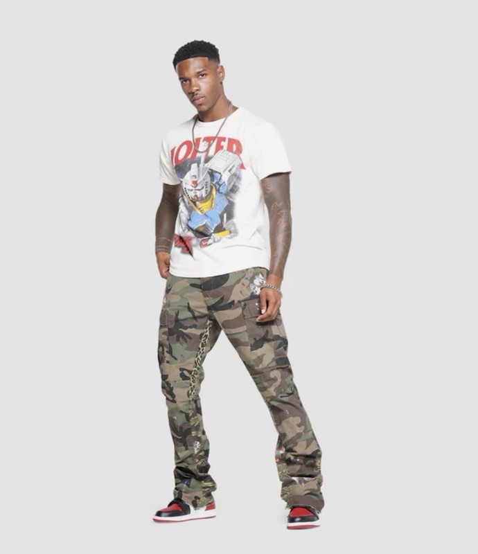 MNML Bootcut Contrast Camouflage Cargo Pants Size 34 Paint Ripstop gallery