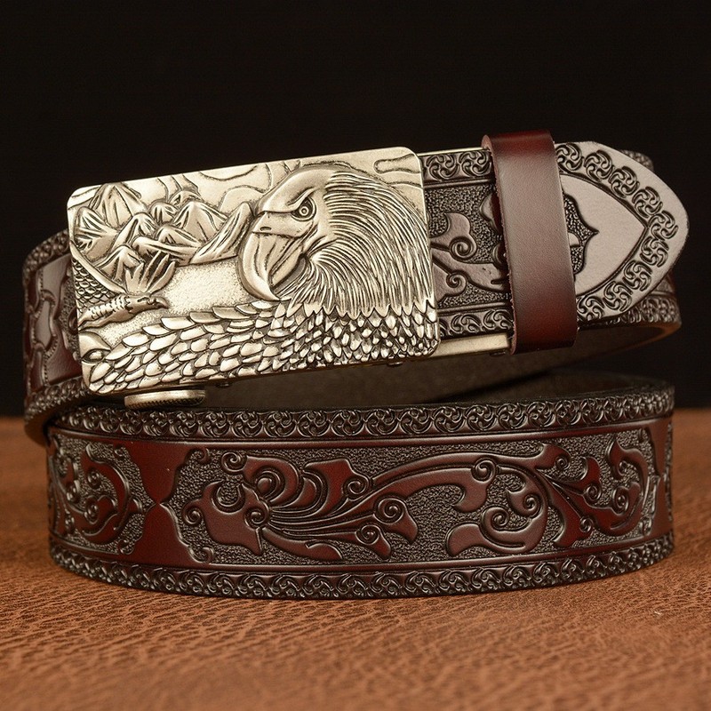 Men Genuine Leather Belt Automatic Buckle Adjustable Dress Jeans Waistband Strap gallery