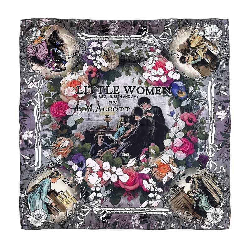 Little Women, Louisa M. Alcott, Square Satin Scarf, Bookish Scarf, Literary Gift