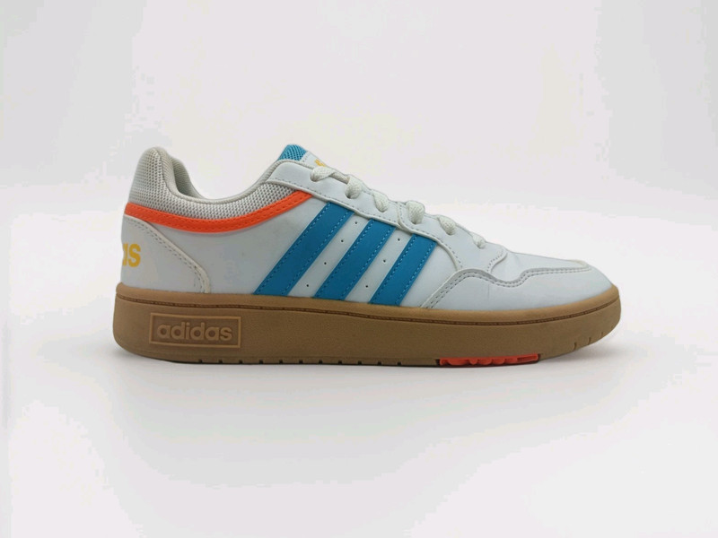 Adidas Hoops 3.0 Low Youth Size 7 White, Blue, Orange HP9047