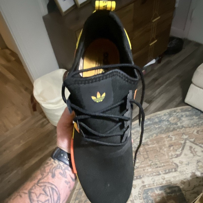 adidas NMD_R1 Men's Lace-Up Low Top Cushioned Knit Sneakers Black Yellow Orange gallery