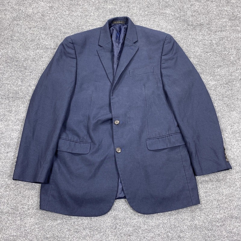 Chaps Blazer Jacket Mens 42 Blue Hondstooth 2 Piece Single-Breasted Notch