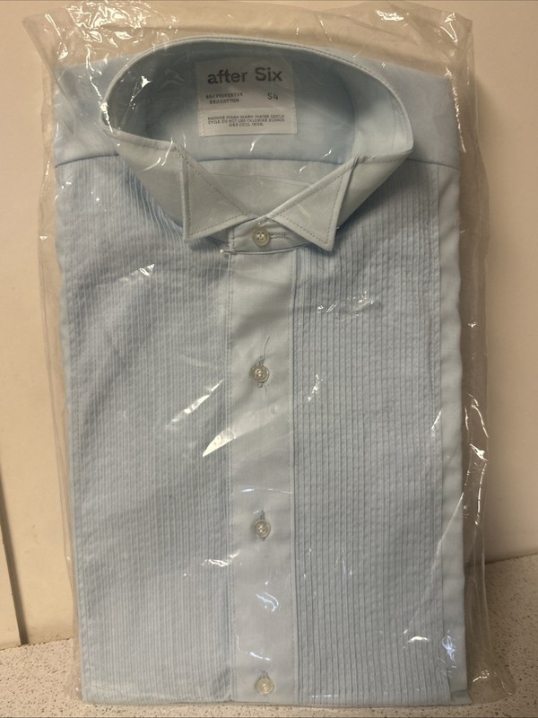 AFTER SIX Shirt Mens Size S4 Button Up Tuxedo Shirt Baby Blue Ruffled Disco Prom