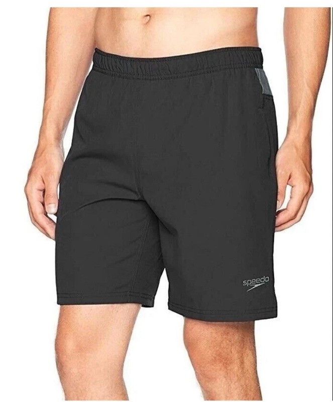 Speedo Tech Volley Swim Shorts, Black, Size XL 36/38, UPF 50+, Liner, 3 Pockets.