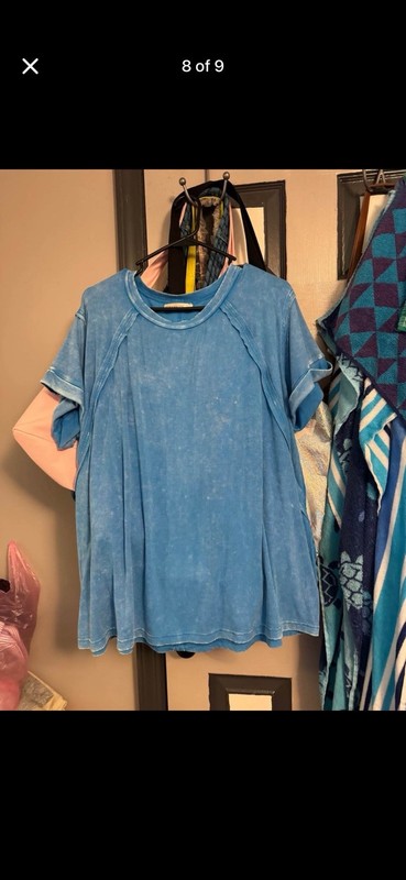 Zenana Blue Solid Knit Crew Neck Short Sleeve Pullover T-Shirt Women L/XL gallery