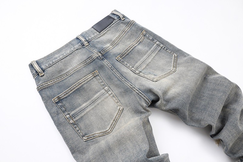 Men's Ripped Elastic Slim fit Jeans, Retro Classic High Quality Gray Blue Pants gallery