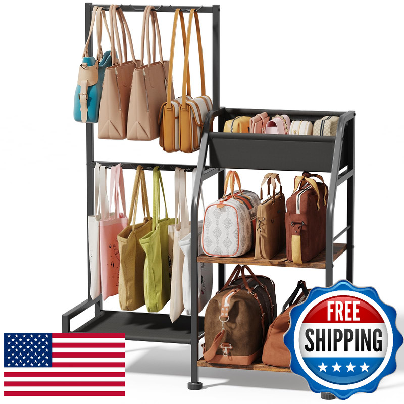 Homsorout Purse Organizer for Women – 3-Tier Storage Stand & 12 Fixed Hooks, Vis