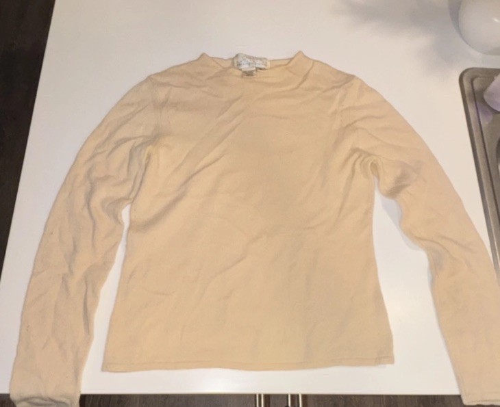 Saks Fifth Avenue 100% Cashmere Beige Crew Neck Long Sleeve Sweater M