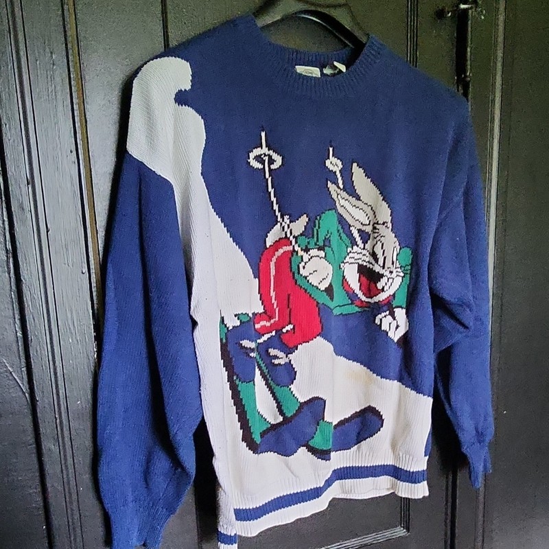 Acme Clothing Co. Bugs Bunny Ski VTG 1993 Knit Cotton Pullover Sweater XL