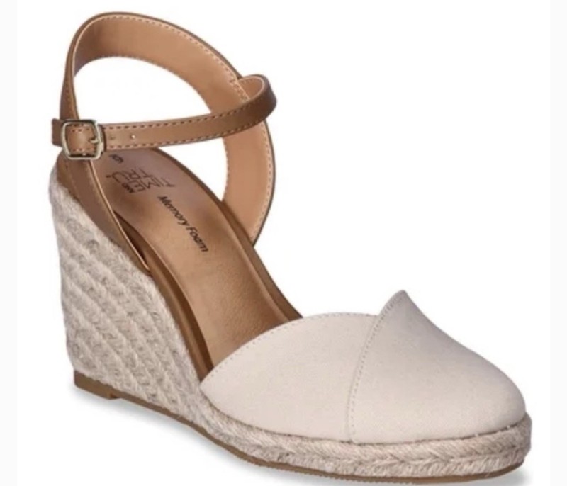 Time and Tru Women’s Canvas Espadrille Wedge Memory Foam Ankle Strap 8.5