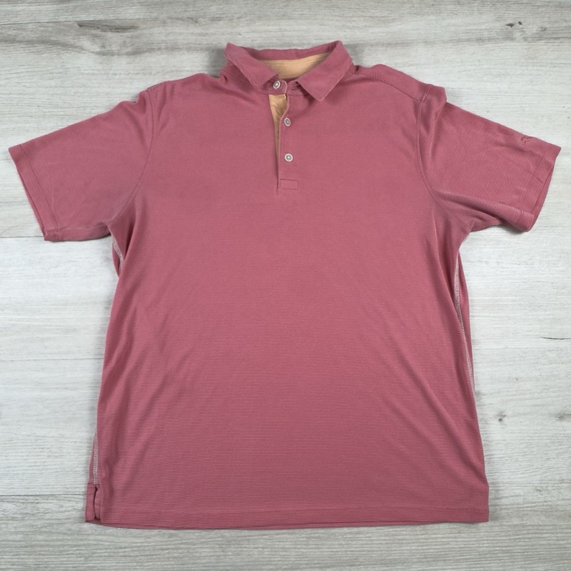 Tommy Bahama Shirt Mens Large Orange Pink Logo Golf Fishing Polo Modal Blend Men