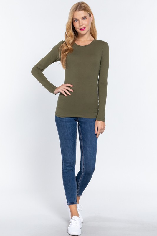Womens Cotton Stretch Long Sleeve T-Shirt Plain Fitted Basic Solid Slim Layering gallery