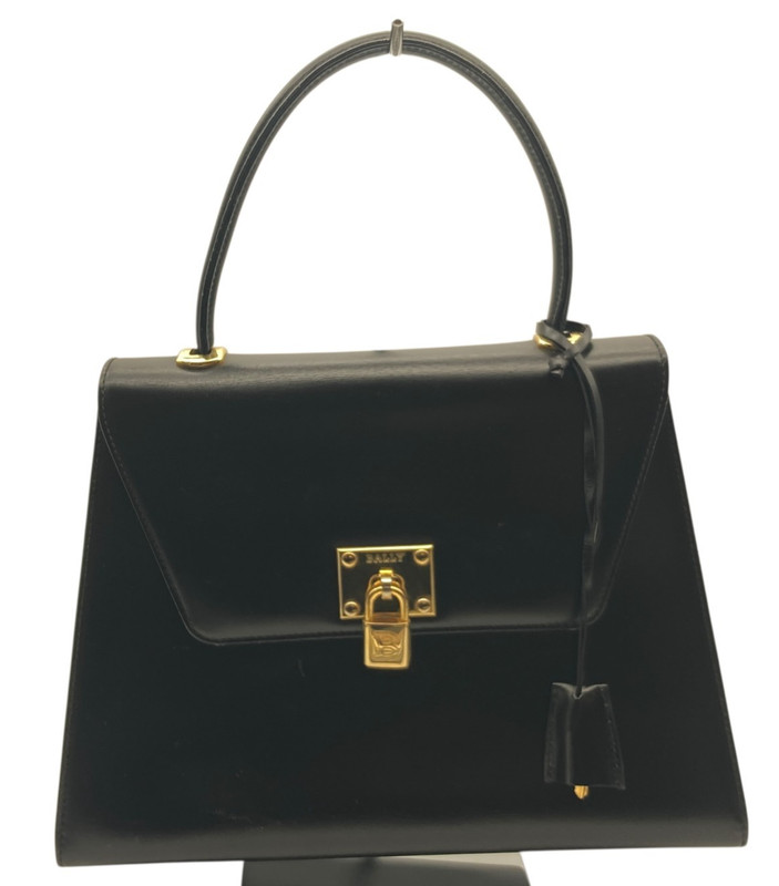 Bally Hand Top handle Bag Classic Black Leather 28cm Authentic