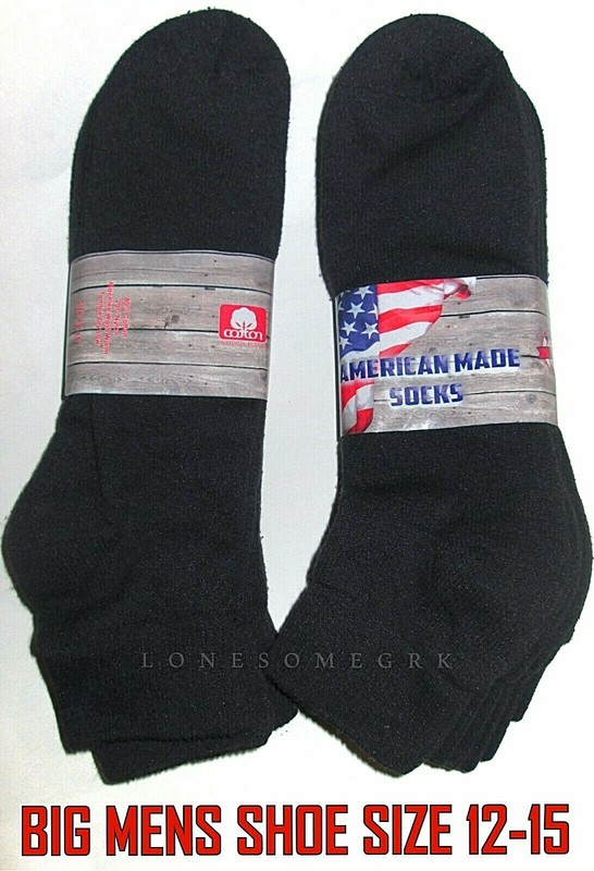 6 Pairs BIG MENS Shoe 12-15 Cotton Lightly Cushioned Black Ankle Socks USA Made