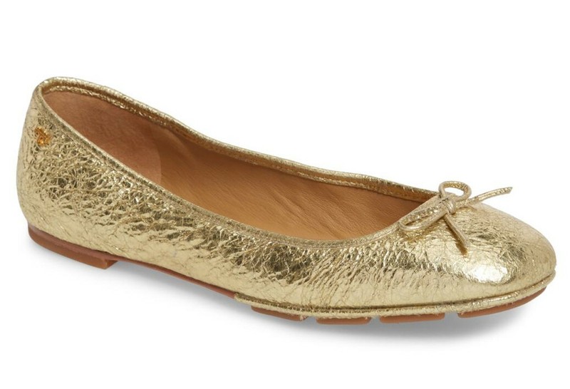 NIB TORY BURCH Laila 2 Bow Driver Ballet Flat US 8.5 Spark Gold Crinkle Leather