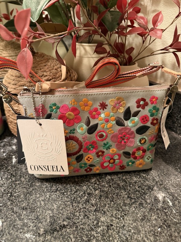 Consuela Tink Midtown Floral Embroidered Crossbody Bag, Detachable Strap.