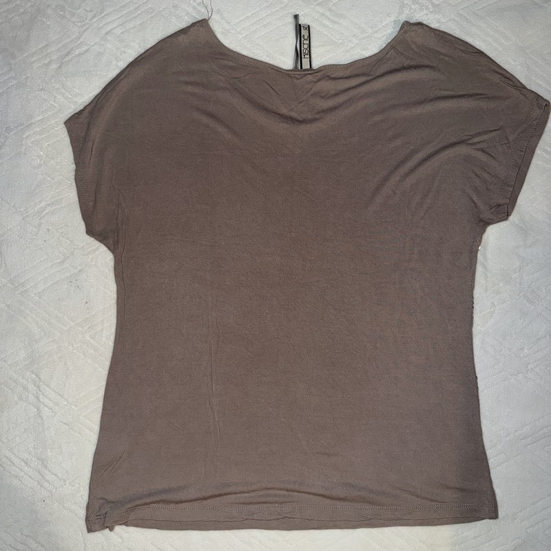 HISONE Women’s XL Brown Chevron Sequin Scoop Neck Short Sleeve T-Shirt gallery