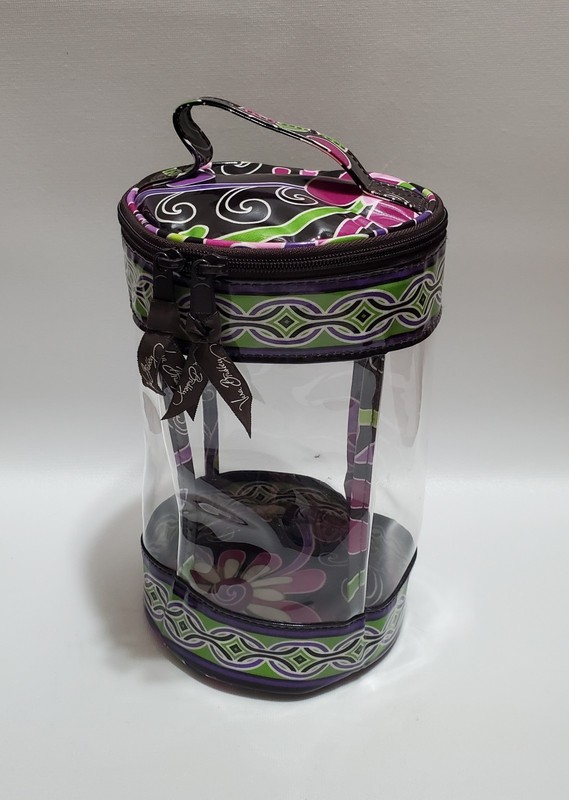 Vera Bradley Purple Punch Cosmetics Bag, Clear Sided Cylinder Shape, Retired