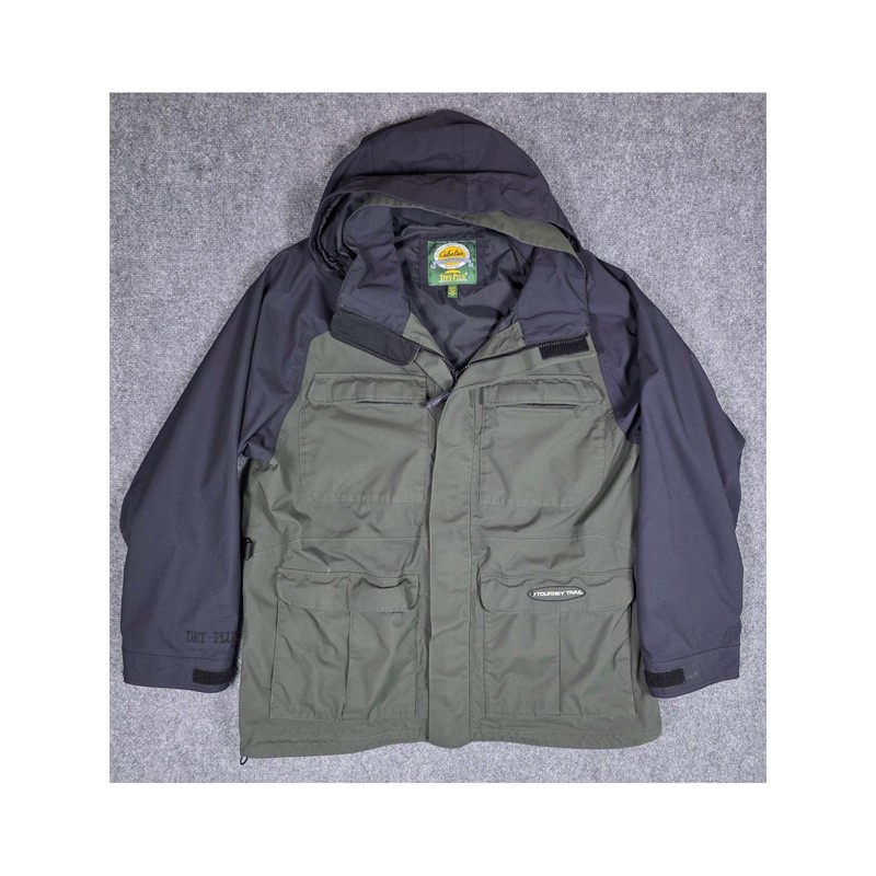 Cabelas Dry-Plus Tourney Trail Jacket Mens XL Green Navy Hooded Parka 981383