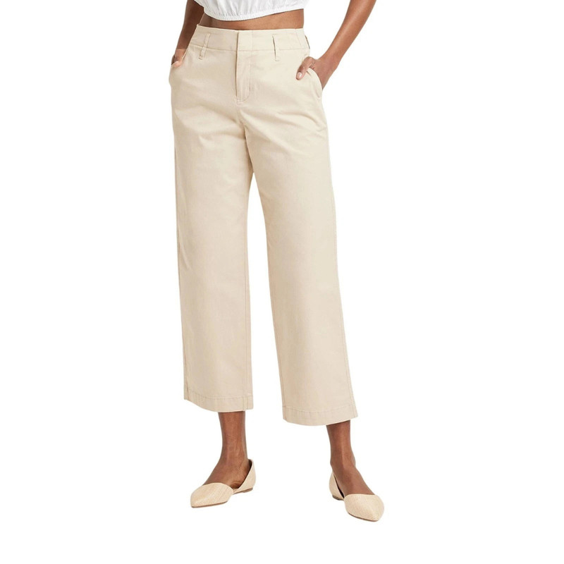 A New Day Pants Women’s Straight High-Rise Ankle Chino Button Fly Hook Tan New