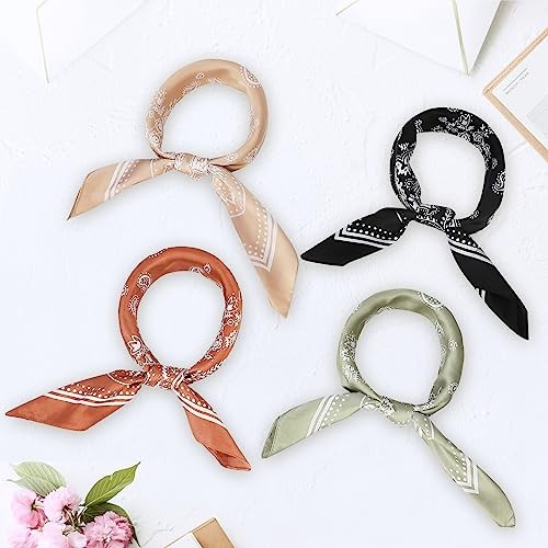 Fishinsea 4 Pcs 27.5'' x 27.5'' Satin Silk Head Scarf Hair Scarves Pattern 1 gallery
