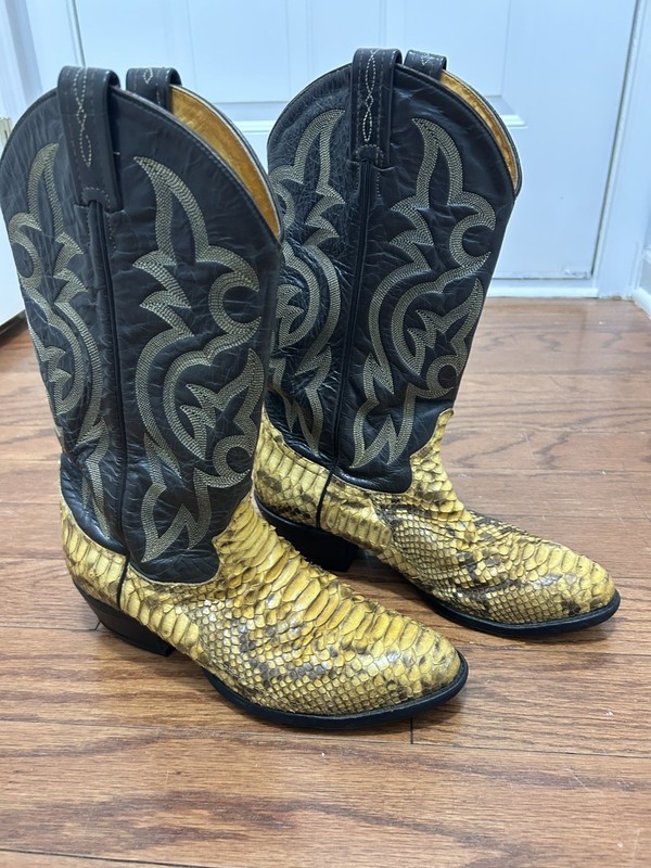 Tony Lama Men’s 8114 Natural Python Brown Western Cowboy Boots Size 8.5 D