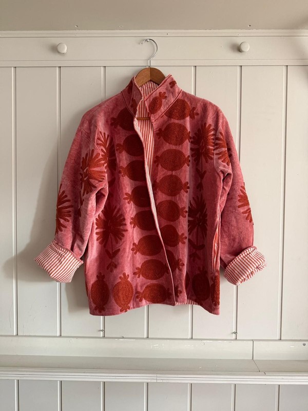 Handmade Red Velvet Embroidered Jacket Boho Floral Festival Wear gallery