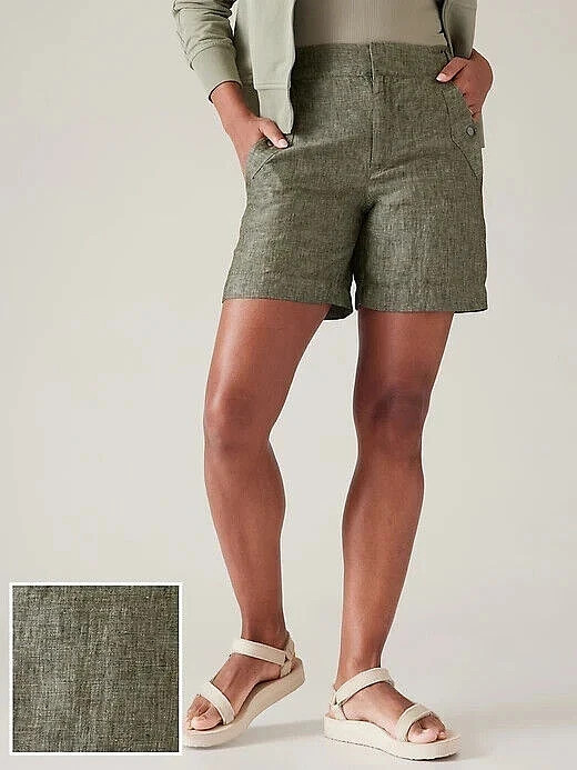 Athleta Voyager Linen Short-Aspen Olive-Plus Size 20-NWT