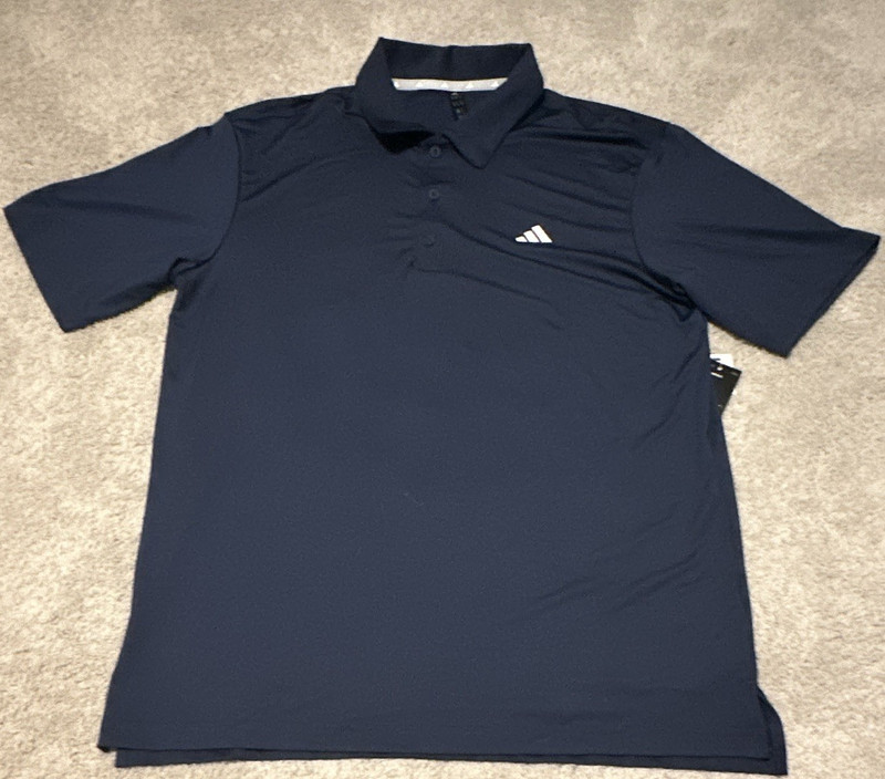 adidas Men’s Navy Solid Logo Short Sleeve Collared Button Polo Shirt Size M