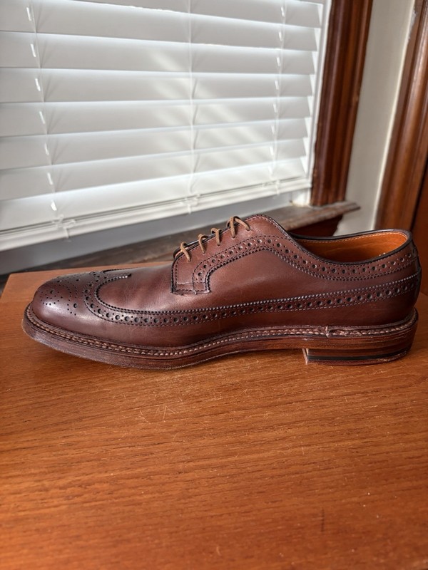 WORN 3x ANTIQUE EDGE| ALDEN 10.5D BROWN CALFSKIN LONGWING LWB DRESS SHOES 10.5 D gallery