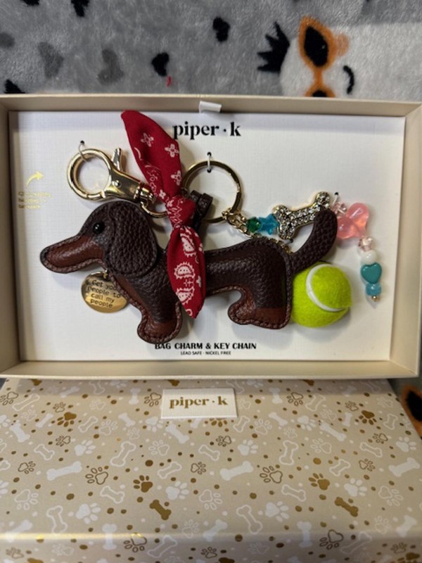 Piper K Dog Keychain/Bag Charm Gift Set Dachshund Charm w/ Tennis Ball NWT