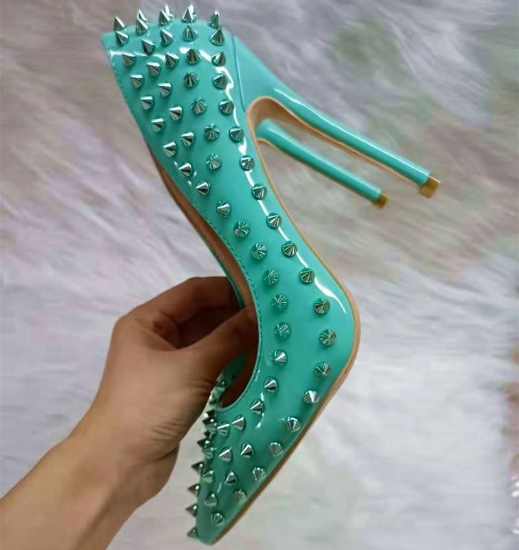 Women's Studded Rivets Pointed Toe High Heel Pumps Nightclub Party Western Shoes gallery