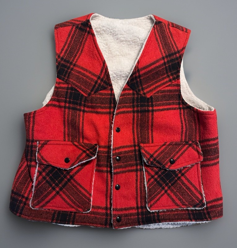 Vtg Western Outdoor Wear Sears Mens Extra Large Red Plaid Vest