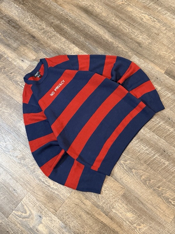 Forever 21 No Privacy Striped Knit Sweater Mens Large Red Navy Streetwear Grunge gallery
