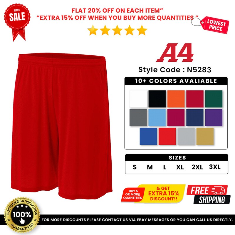 A4 N5283 Mens Polyester Cooling Performance 9″ Inseam Moisture Wicking Shorts