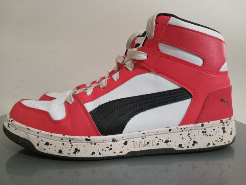 Puma Rebound LayUp White Black Speckle Basketball Shoes Red White Men’s Size 12