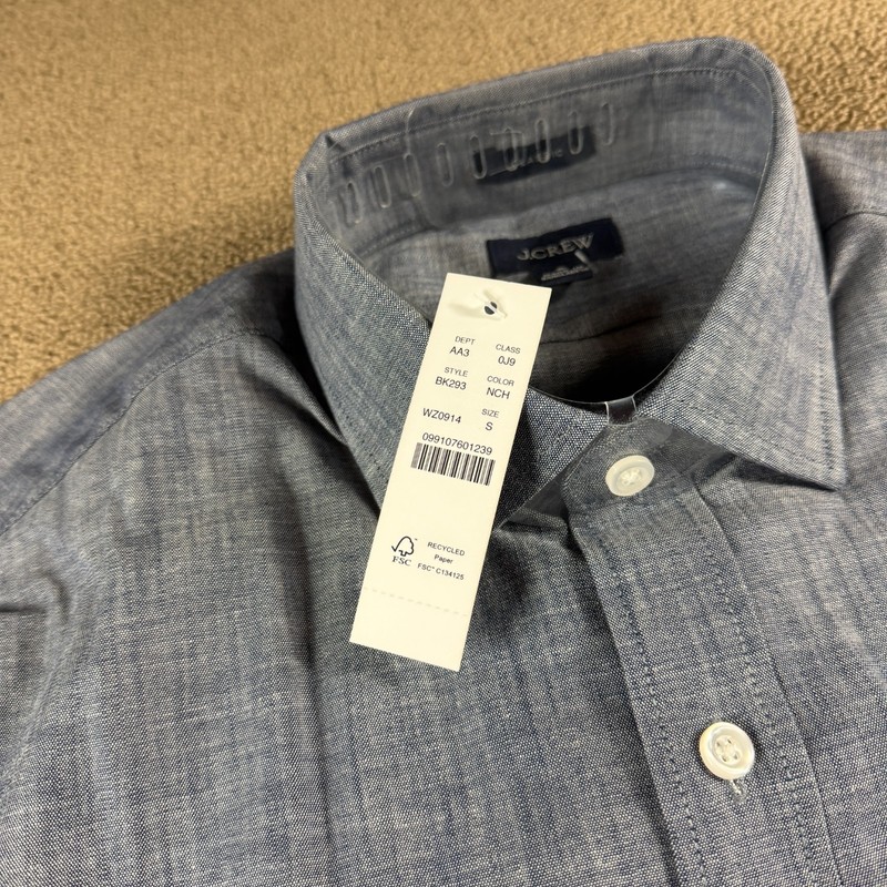 J.Crew Bowery Long Sleeve Button Up Shirt Blue Chambray Size S NWT MSRP $98 gallery
