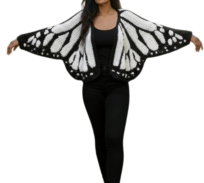Monarch Butterfly Knit Cardigan Irregular Wing Shawl Cloak Casual Sweater