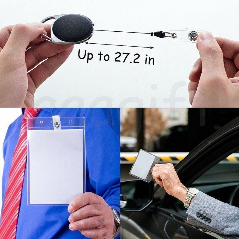 5/10 PCS Retractable Reel Clip ID Card Badge Holder Key Ring Carabiner US Stock gallery