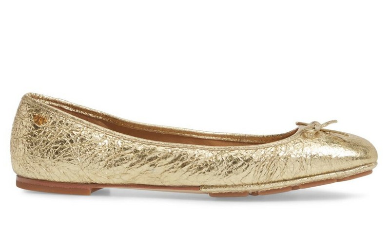 NIB TORY BURCH Laila 2 Bow Driver Ballet Flat US 8.5 Spark Gold Crinkle Leather gallery