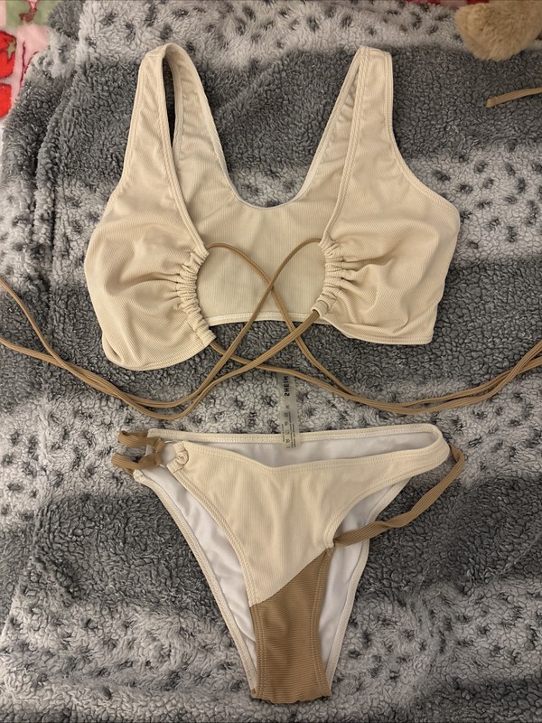 SHEIN Bikini Set, Wrap Around Straps, Size Medium Tan Brown