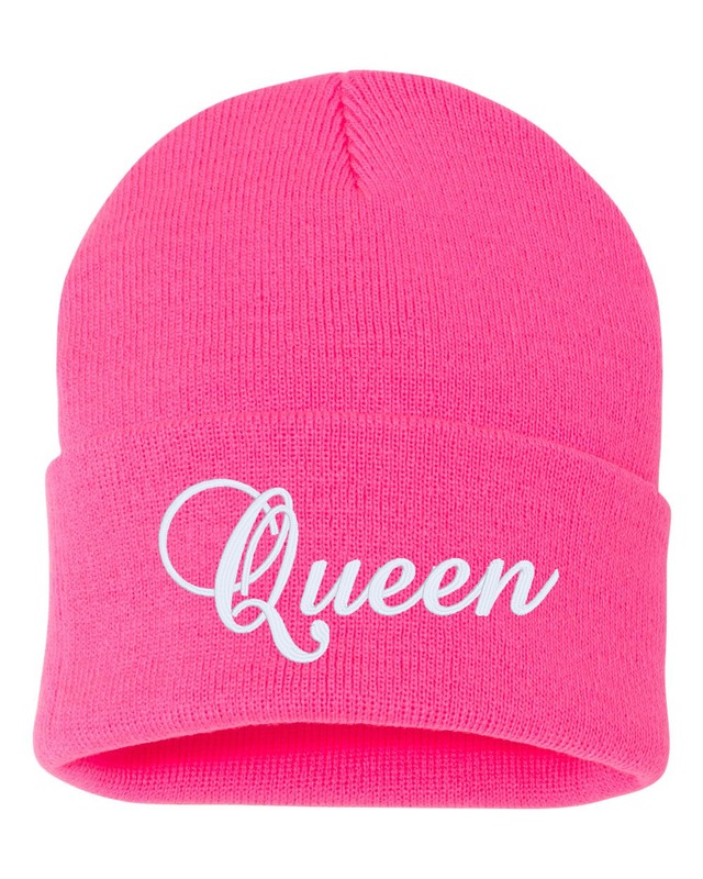 QUEEN Embroidered Cuffed Beanie Hat, Embroidered Gift, Winter Hat