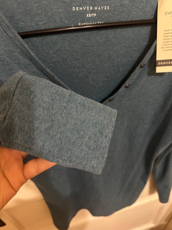 Denver Hayes Henley V-Neck Long Sleeve Everyday Tee Slate Blue Heather Cotton gallery