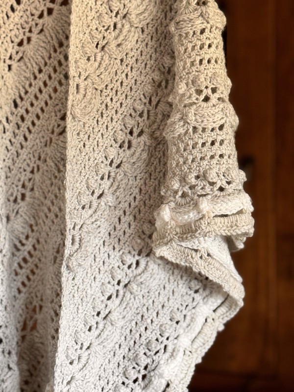 Handmade White & Gray Floral Crochet Shawl Wrap OSFA Lightweight gallery